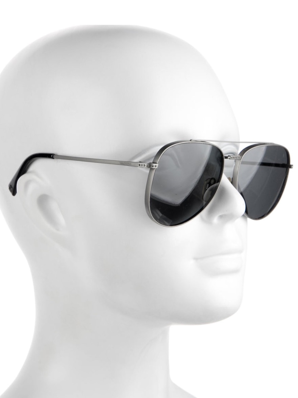 Valentino Silver Aviator Sunglasses with Dark Gray Lenses
